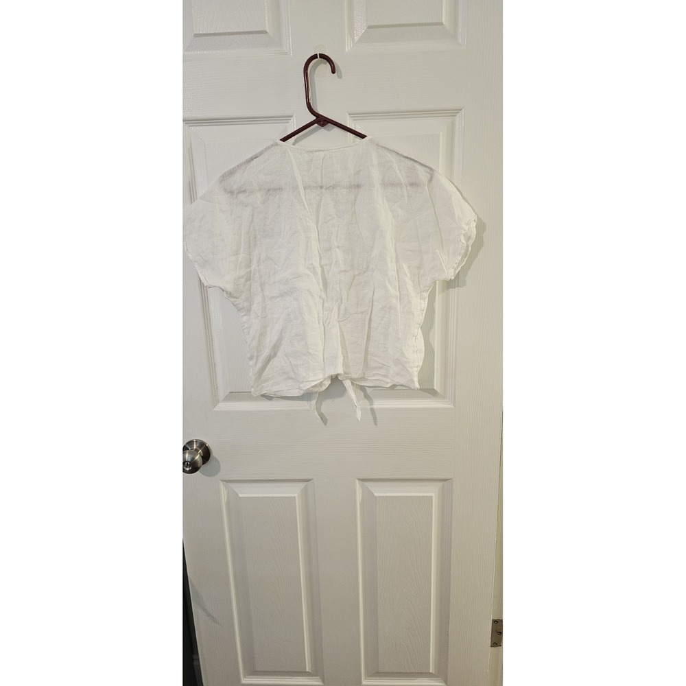H&M LINEN-BLEND TIE-HEM BLOUSE CROPPED CROP TOP WHITE Size UK 12 - US Small - Picture 4 of 8